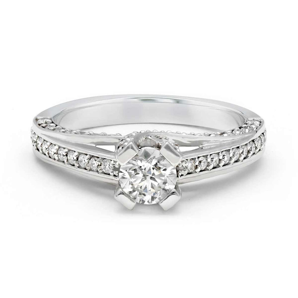 Propose Tonight Round Diamond Center with Diamond Pave Sides Engagement Ring