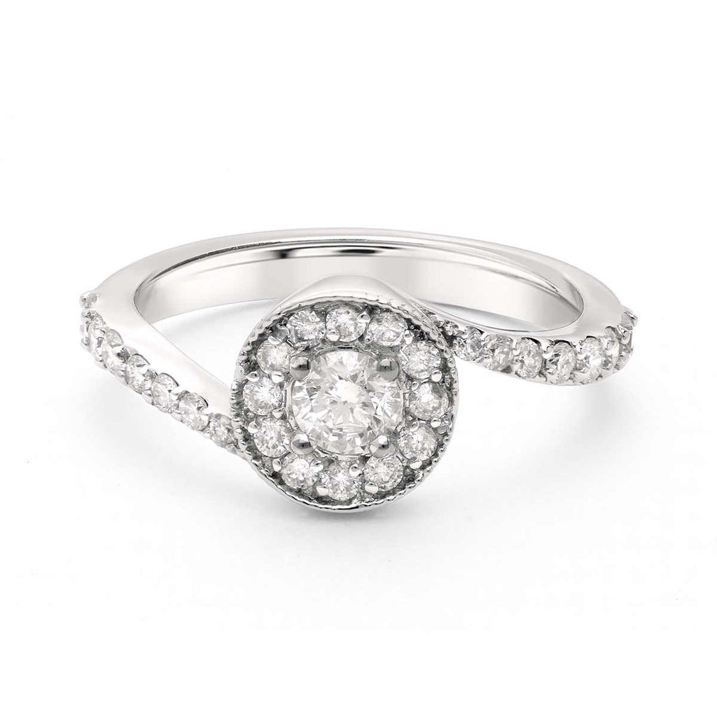 Propose Tonight Swirl Round Diamond Halo Engagement Ring