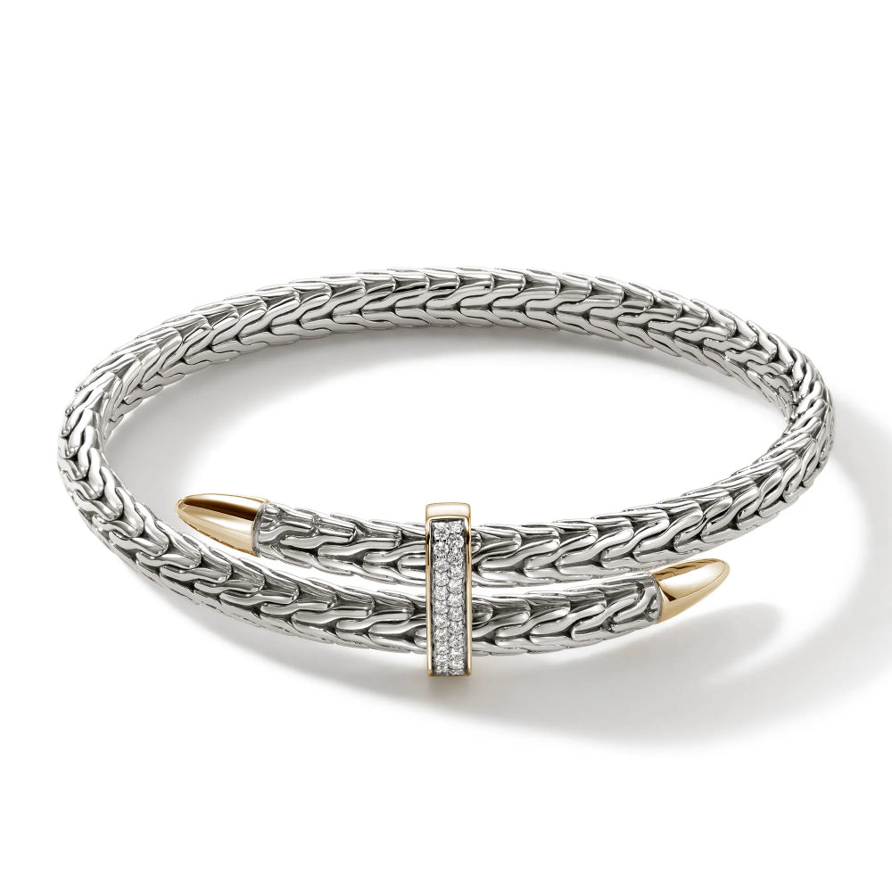 John Hardy Sterling Silver and Diamond Flex Spear Cuff – James