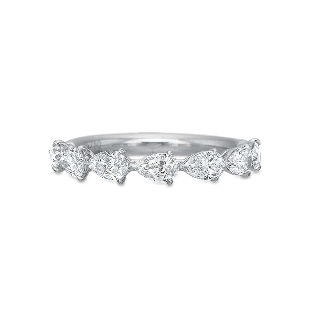 Precision Set 18K White Gold Band With Seven Pear Shaped Diamonds