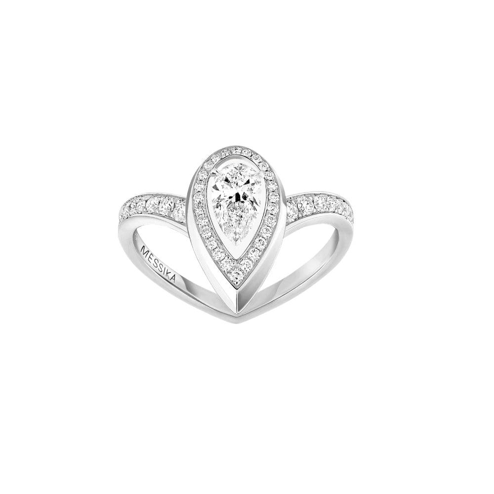 18K Gold Fiery Diamond Pear Halo Ring