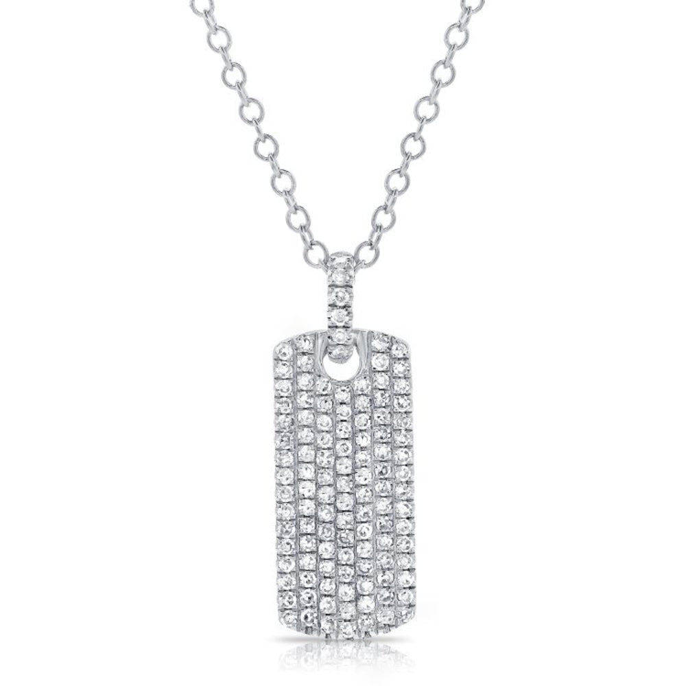 14K Gold Diamond Dog Tag Pendant Necklace