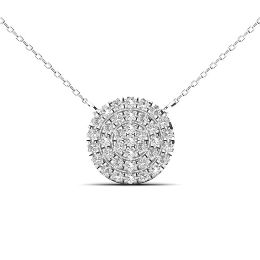 14K Gold Diamond Pave Disk Pendant Necklace