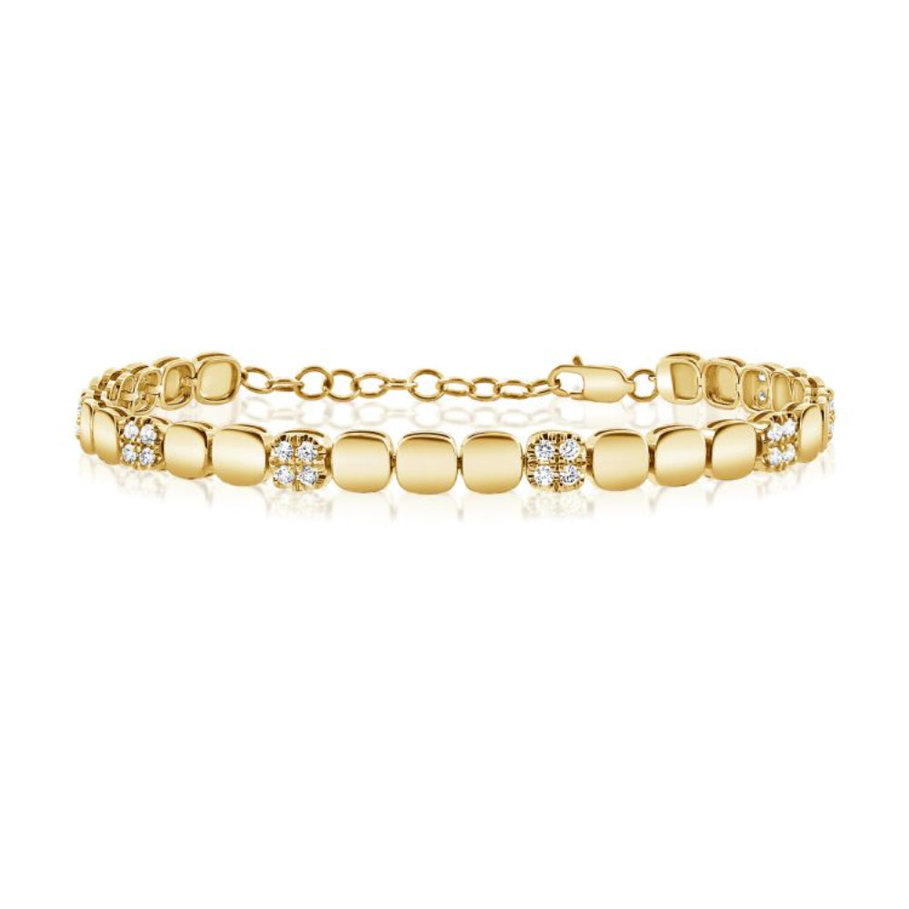 14K Gold Diamond Square Station Link Bracelet