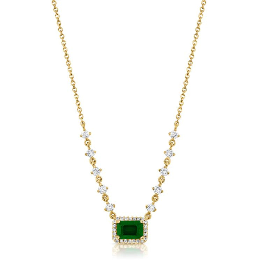 14K Gold Emerald and Diamond Pendant Necklace