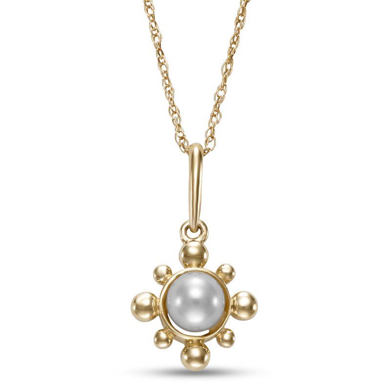 14K Gold Pearl Pendant with Sunburst Halo