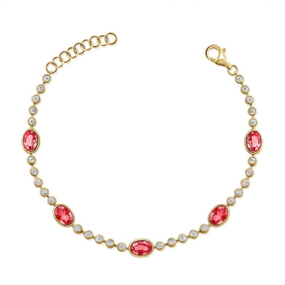 14K Gold Ruby & Diamond Oval Bezel Bracelet