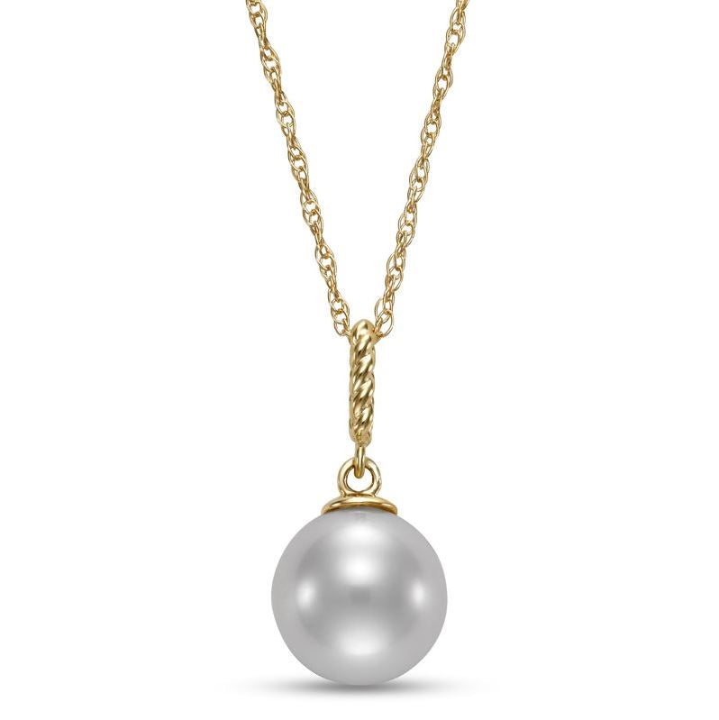 14K Gold Twisted Cable Pearl Pendant Necklace