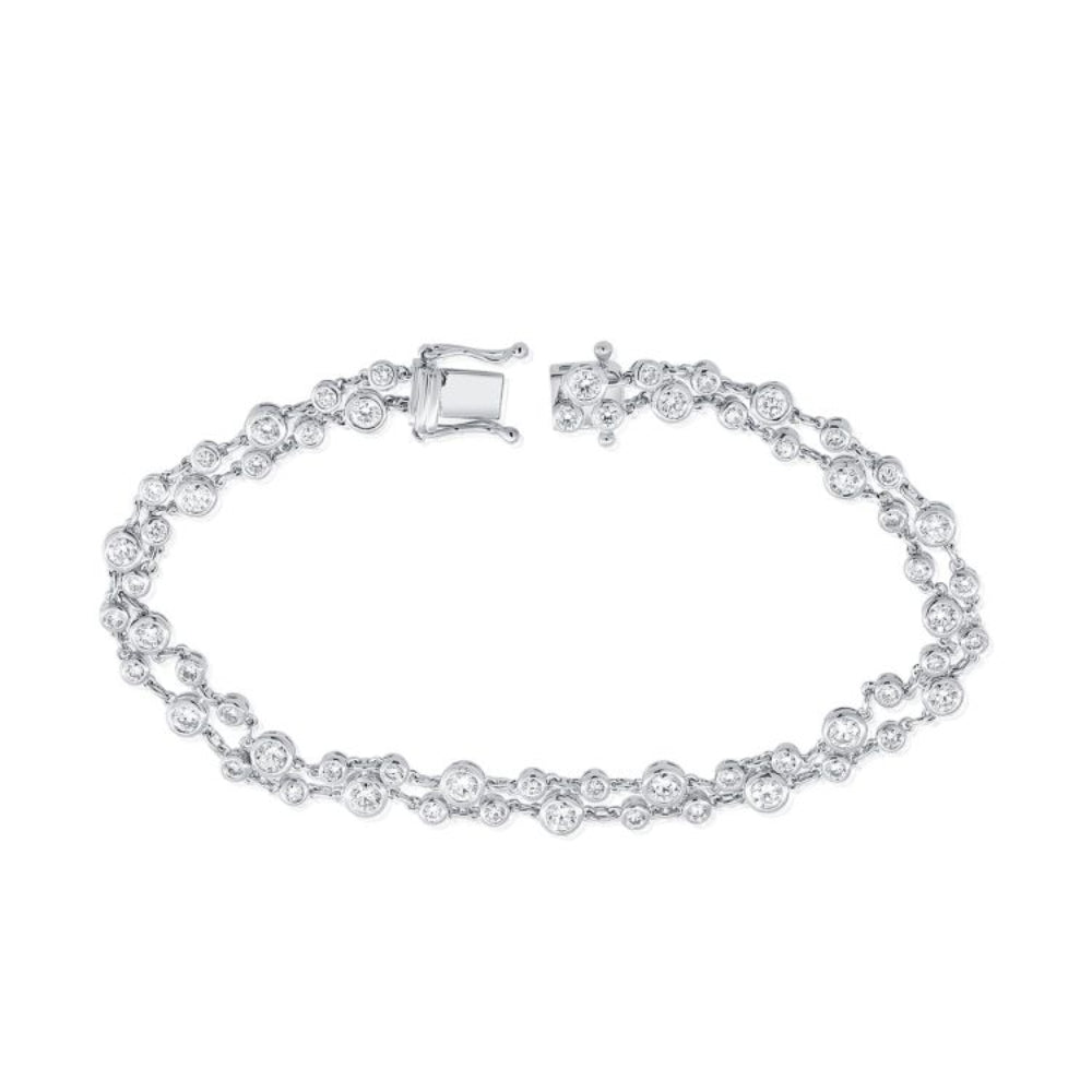 14K White Gold Diamond Bezel Set Double Row Tennis Bracelet