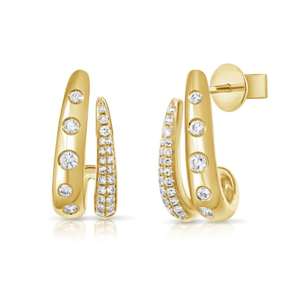 14K yellow gold double row huggie hoop earrings