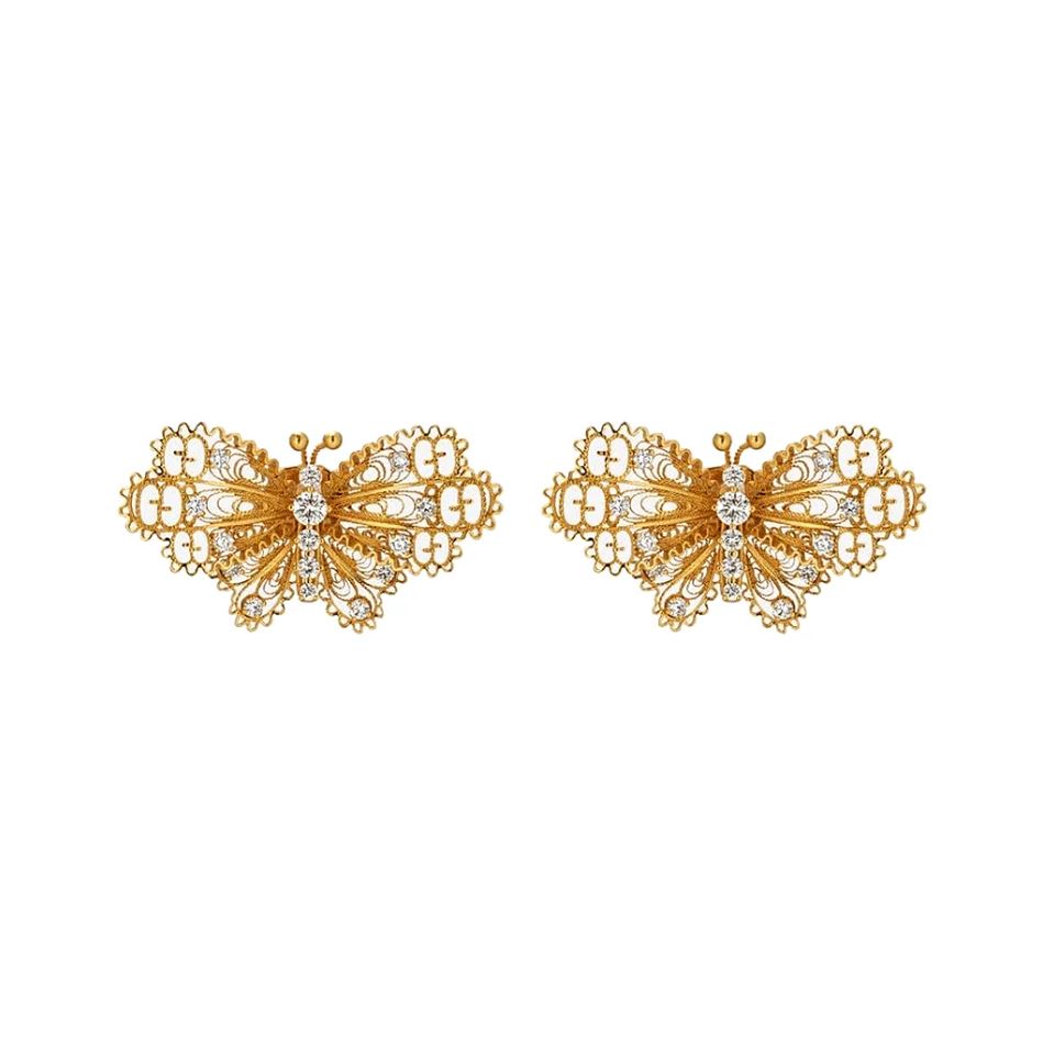 18K Yellow Gold & Diamond Gucci Le Marché des Merveilles Butterfly Earrings