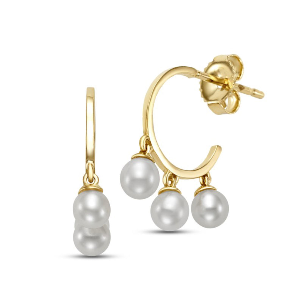 14K Gold I'm Charmed Mini Pearl Hoops