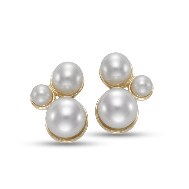 14K Gold Triple Pearl Cluster Earrings 