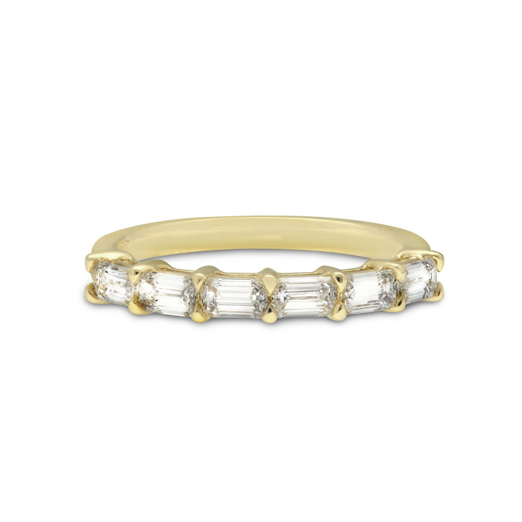 James Free Jewelers 18K Yellow Gold Six Diamond Emerald Ring