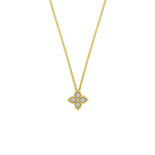 Roberto Coin Princess Small Diamond Flower Pendant Necklace in 18K Yellow Gold