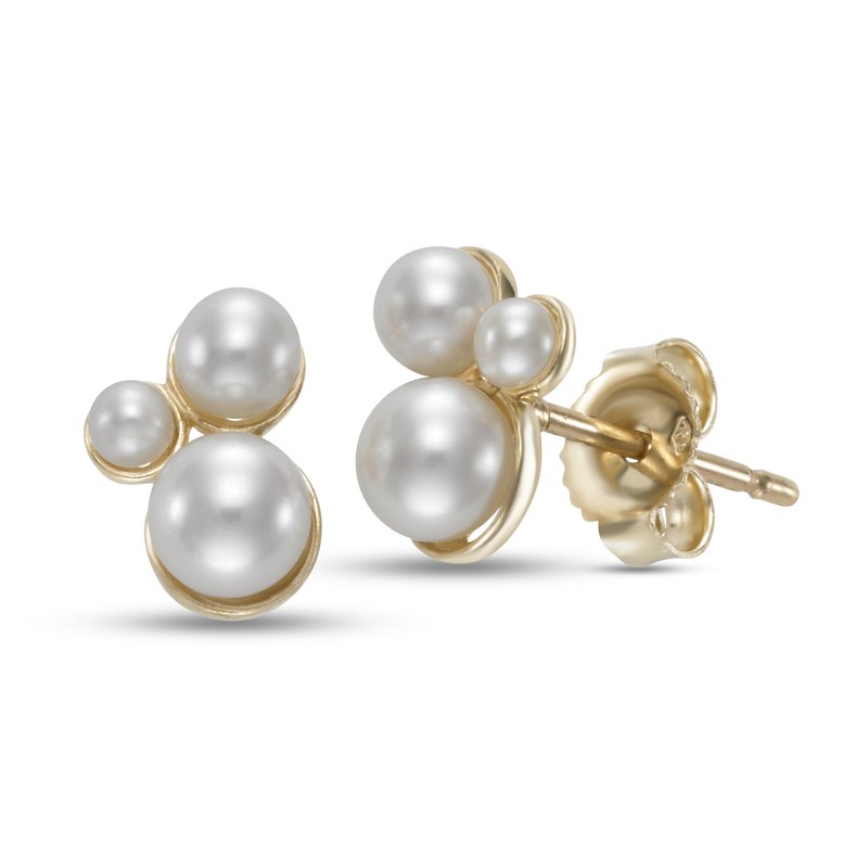 14K Gold Triple Pearl Cluster Earrings 