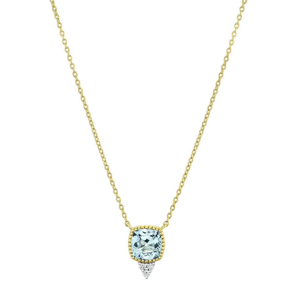 18K Gold Skye Blue Topaz Cushion Pendant With Diamonds Necklace