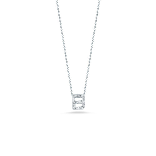 Roberto Coin Tiny Treasures Love Letter Diamond B Initial Necklace in 18K White Gold