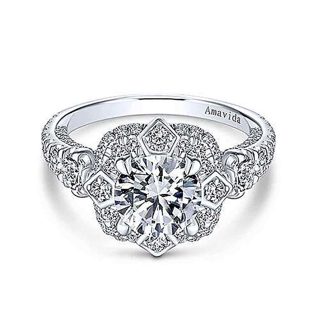 Amavida 18K White Gold Vintage Inspired Diamond Engagement Ring ER13965R6W83