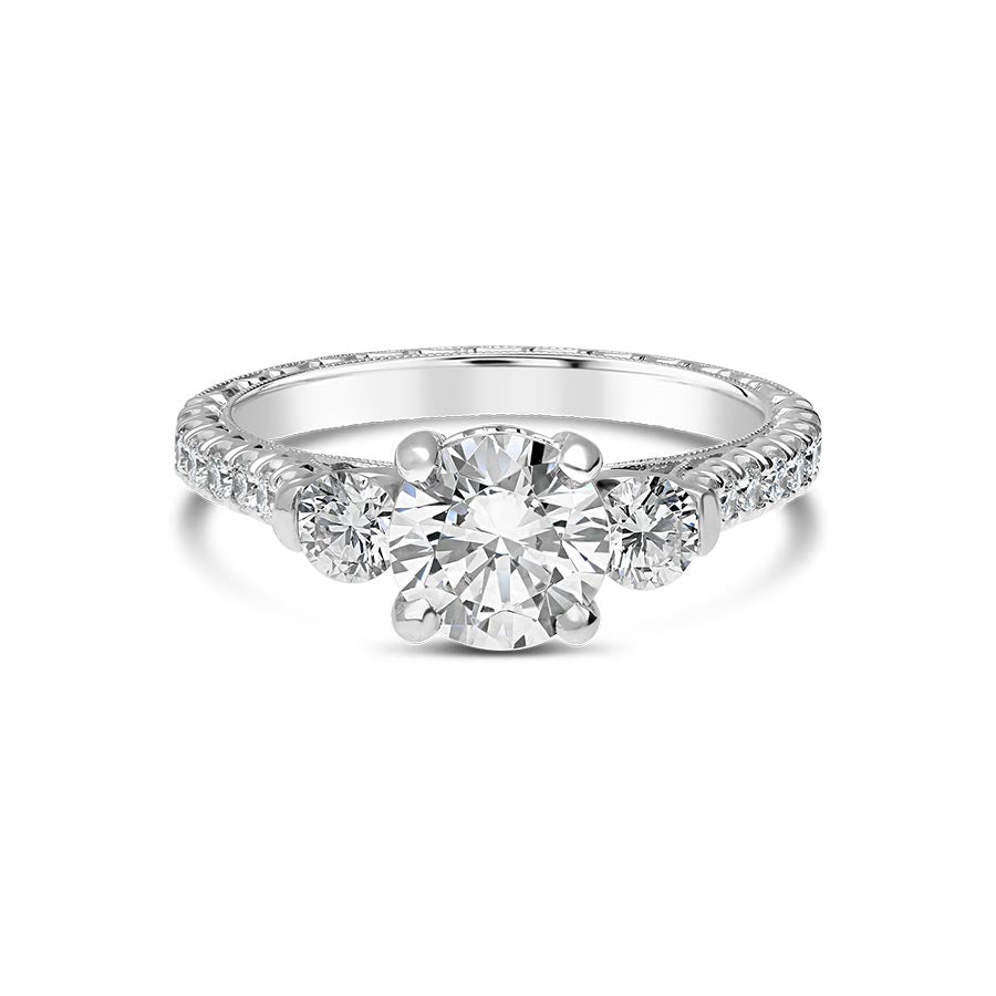 Jack Kelege 18K White Gold Triple Diamond & Pave Engagement Ring KGR1041