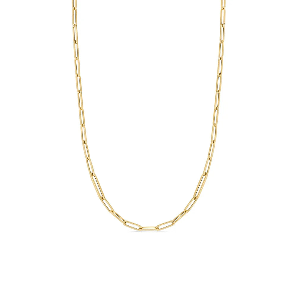 18K Designer Gold Alternating Size Paperclip Link Necklace