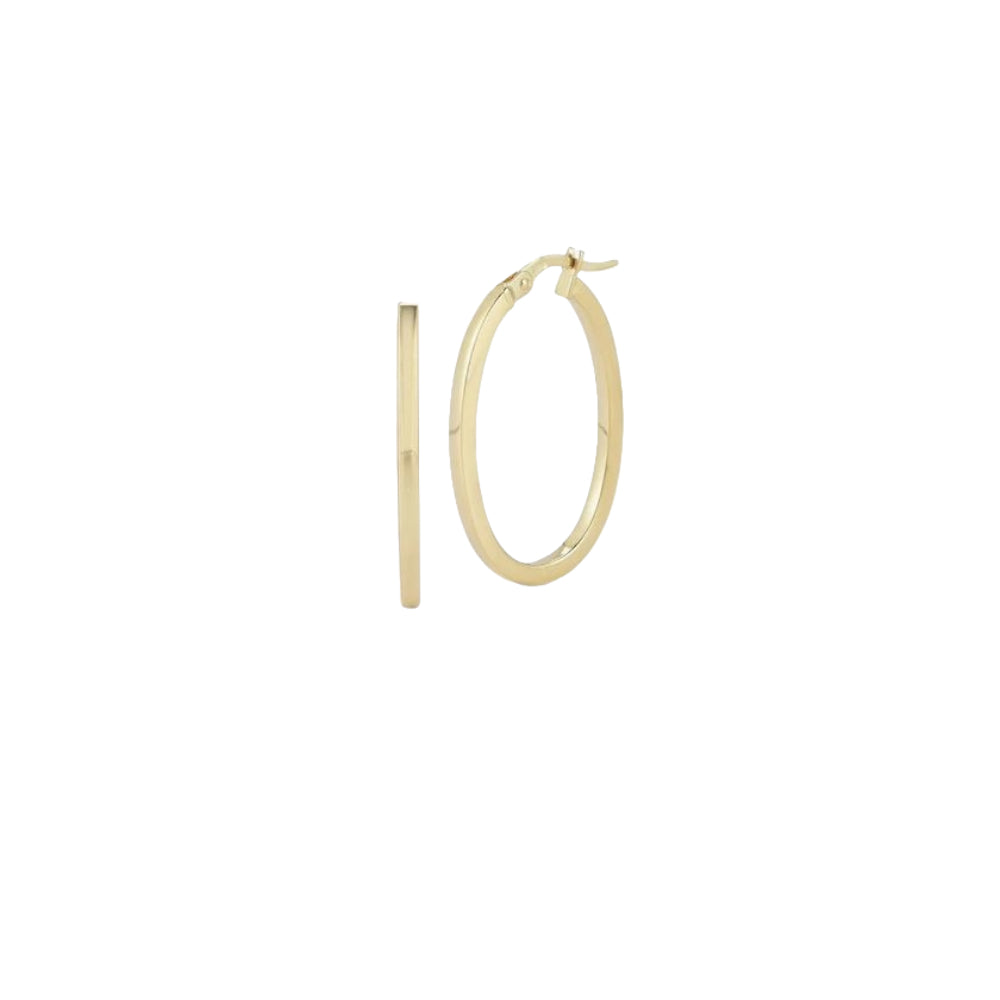 18K Designer Gold The Perfect Hoop Small Square Edged Oval Earrings