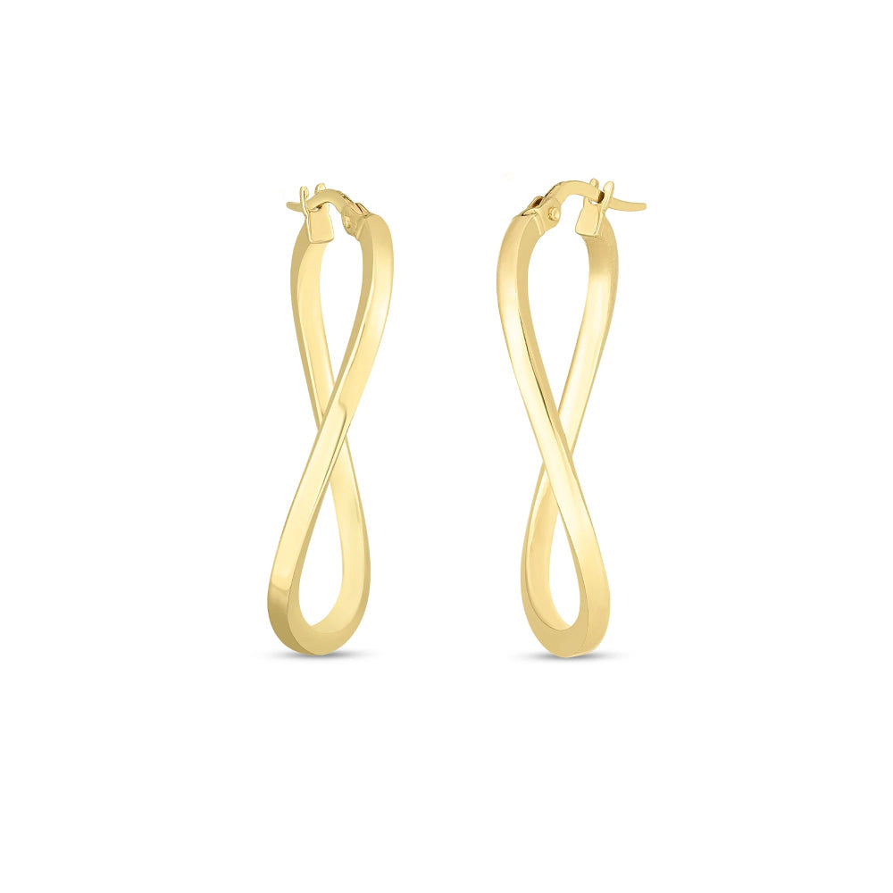 18K Designer Gold Flat Twist Hoop Earrings