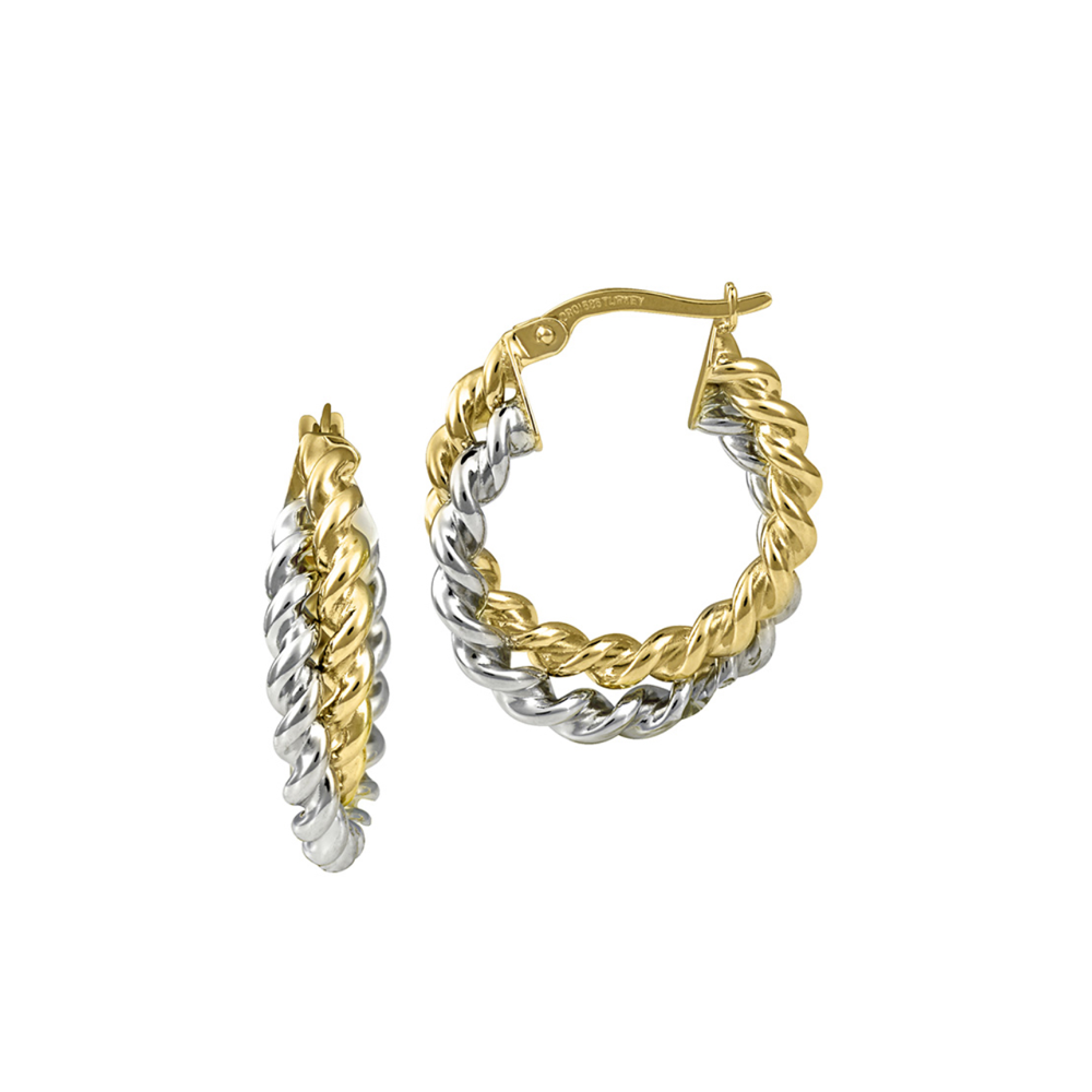 14K Gold Twisted Double Hoop Earrings