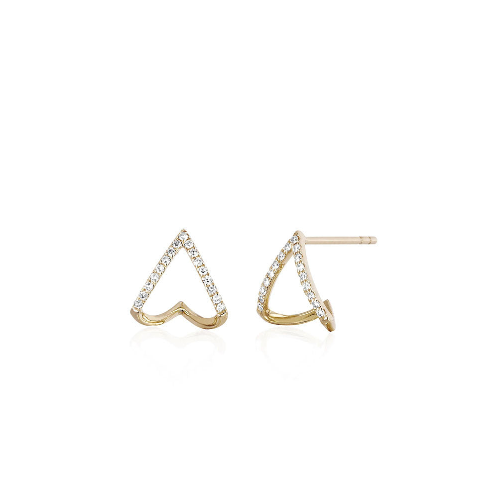 EF Collection 14K Yellow Gold Diamond Chevron Huggie Earrings 