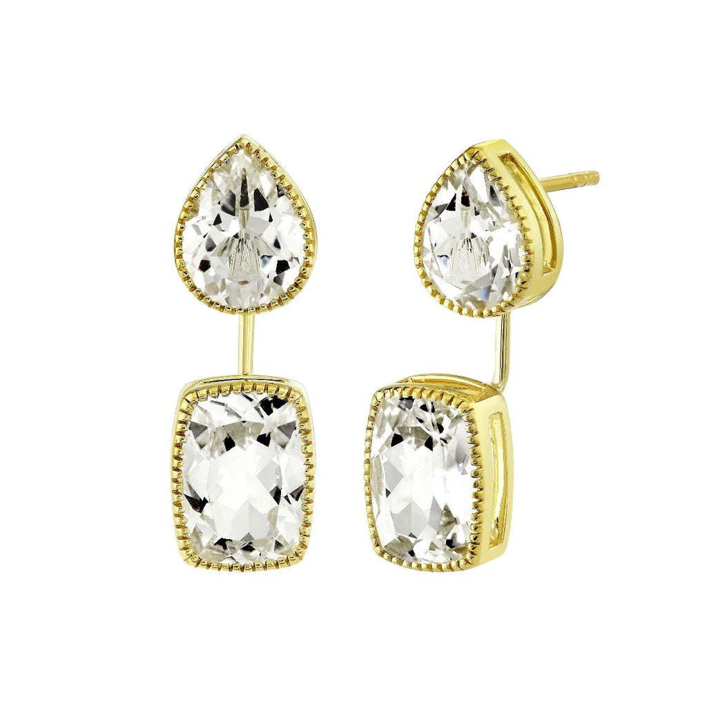 18K Gold White Topaz Drop Earrings