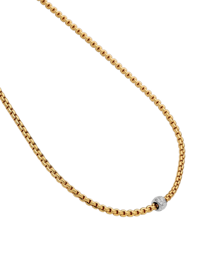 18K Gold Eka Necklace with a Diamond Pave' Rondel