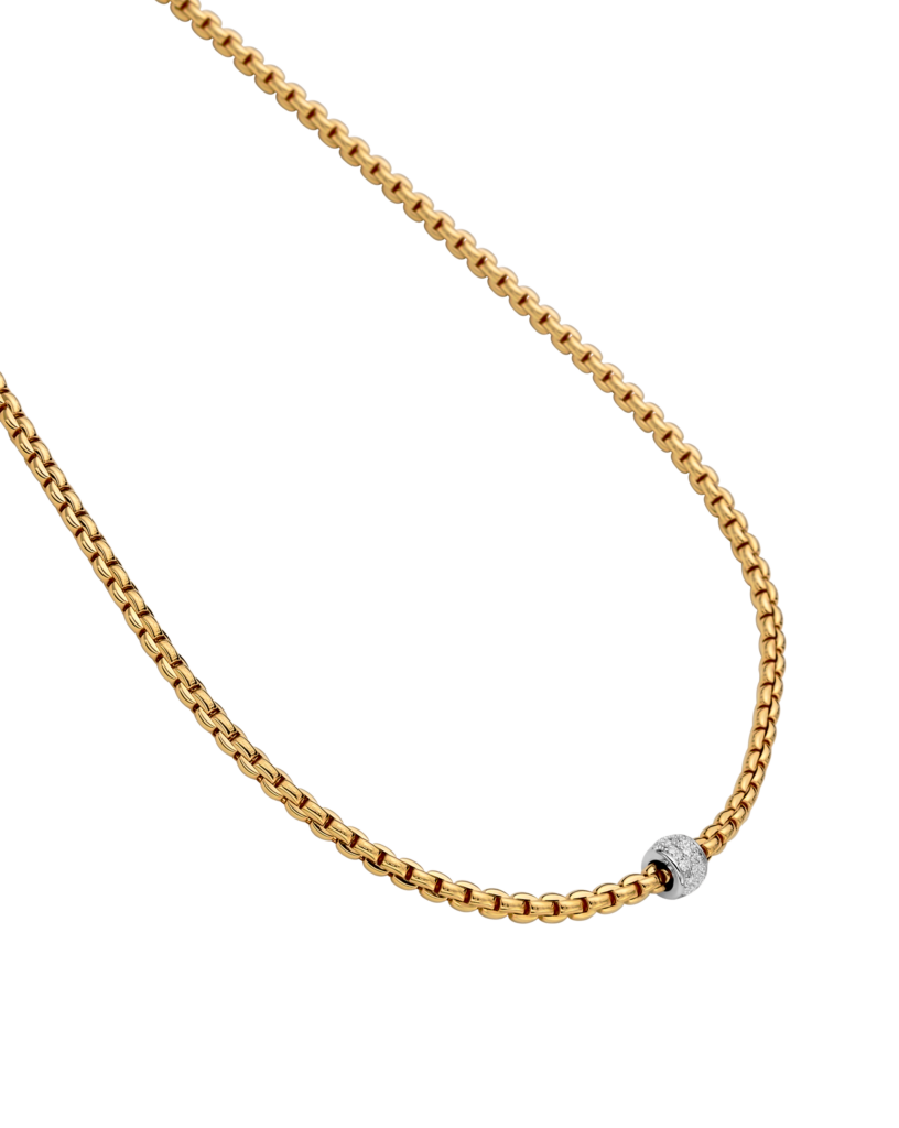 18K Gold Eka Necklace with a Diamond Pave' Rondel