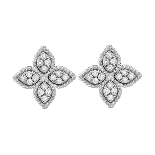 Roberto Coin Princess Medium Diamond Flower Stud Earrings in 18K White Gold