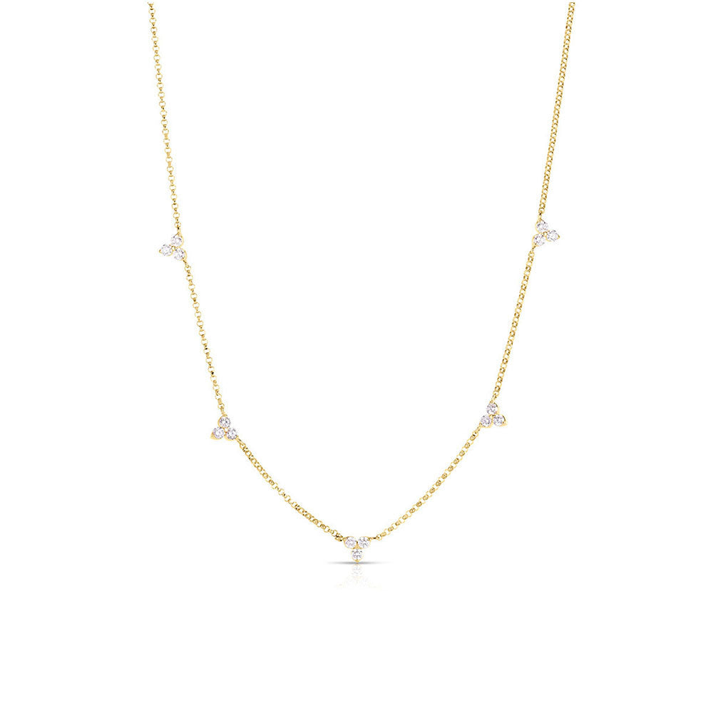 18K Yellow Gold Diamonds by the Inch 5 Station Flower Necklace