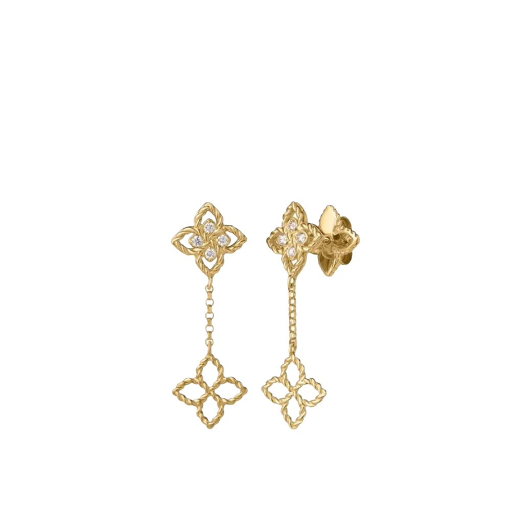 18K Gold Love in Verona Small Diamond Flower Drop Earrings