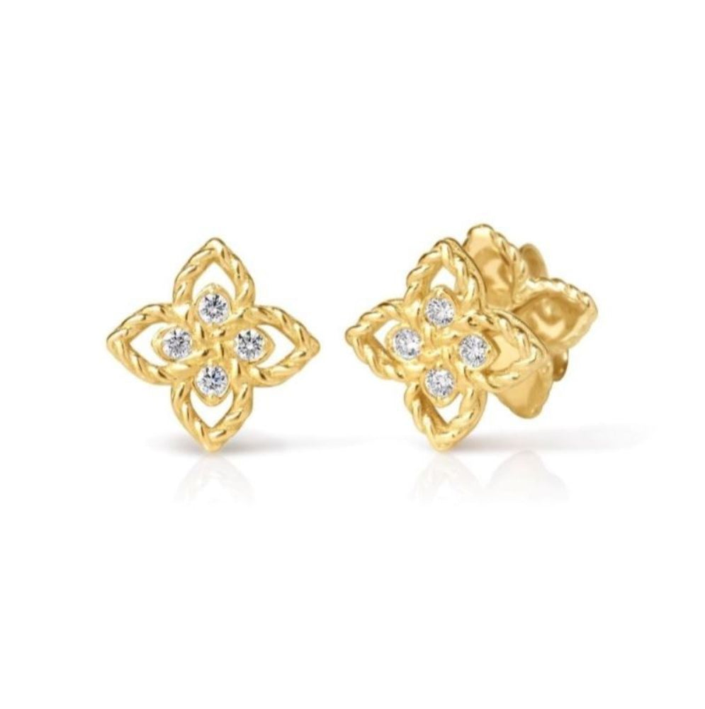 18K Gold Love in Verona Tiny Flower Diamond Stud Earrings
