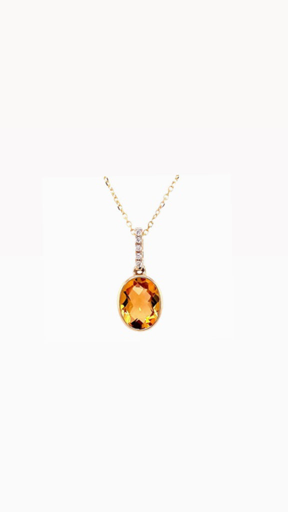 14K Yellow Gold Citrine and Diamond Necklace