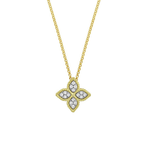 Roberto Coin Princess Medium Diamond Flower Pendant Necklace in 18K Yellow Gold