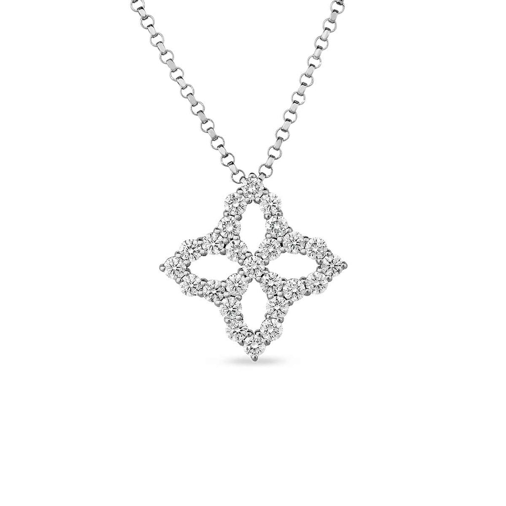18K Gold Princess Flower Diamond Outline Medium Necklace