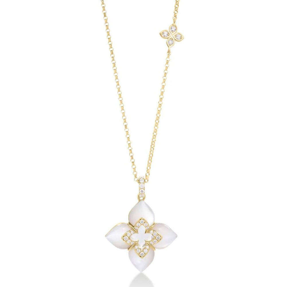 18K Gold Venetian Princess Diamond & Mother Of Pearl Pendant Necklace