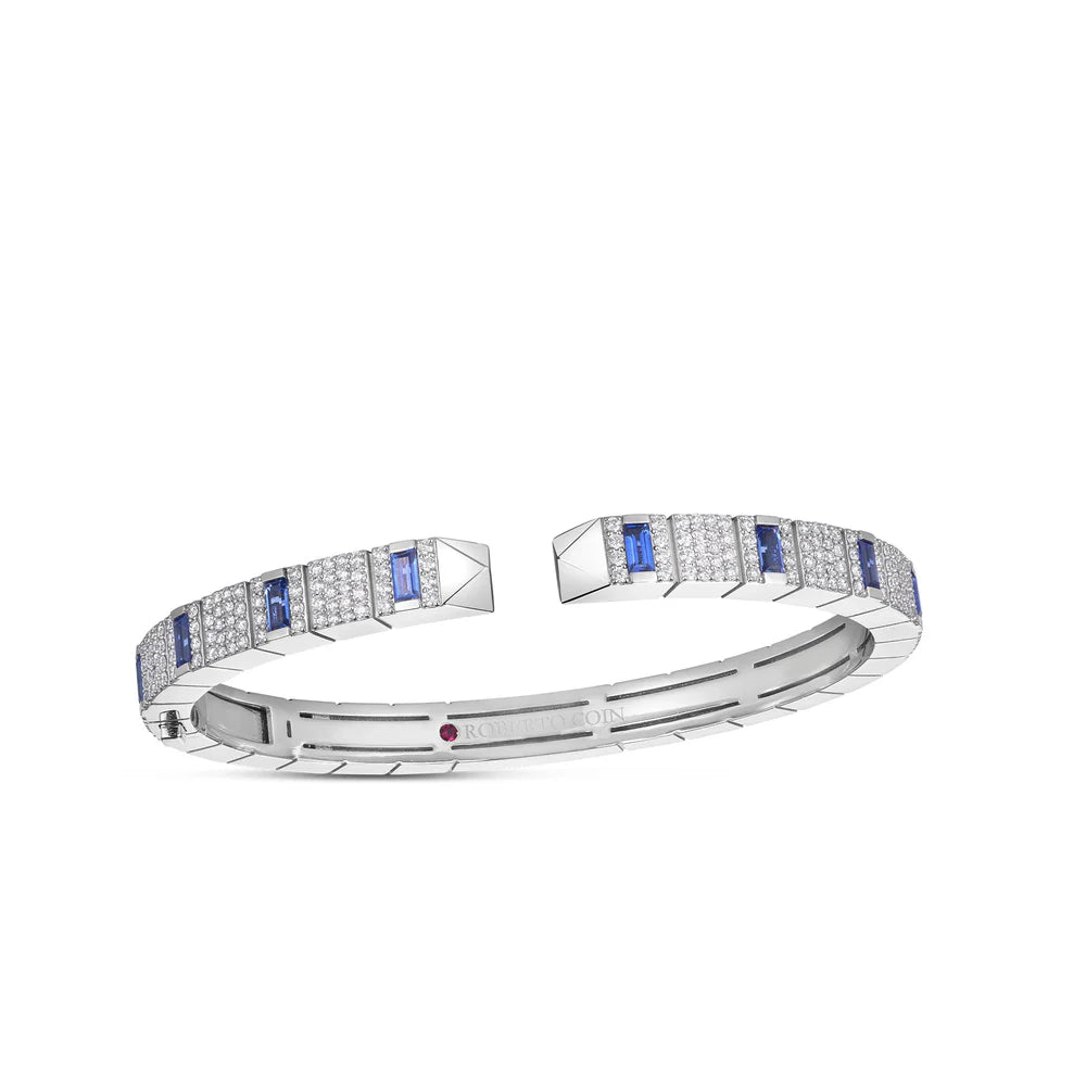 18K Gold Obelisco Pave Diamond & Blue Sapphire Bangle Bracelet Roberto Coin