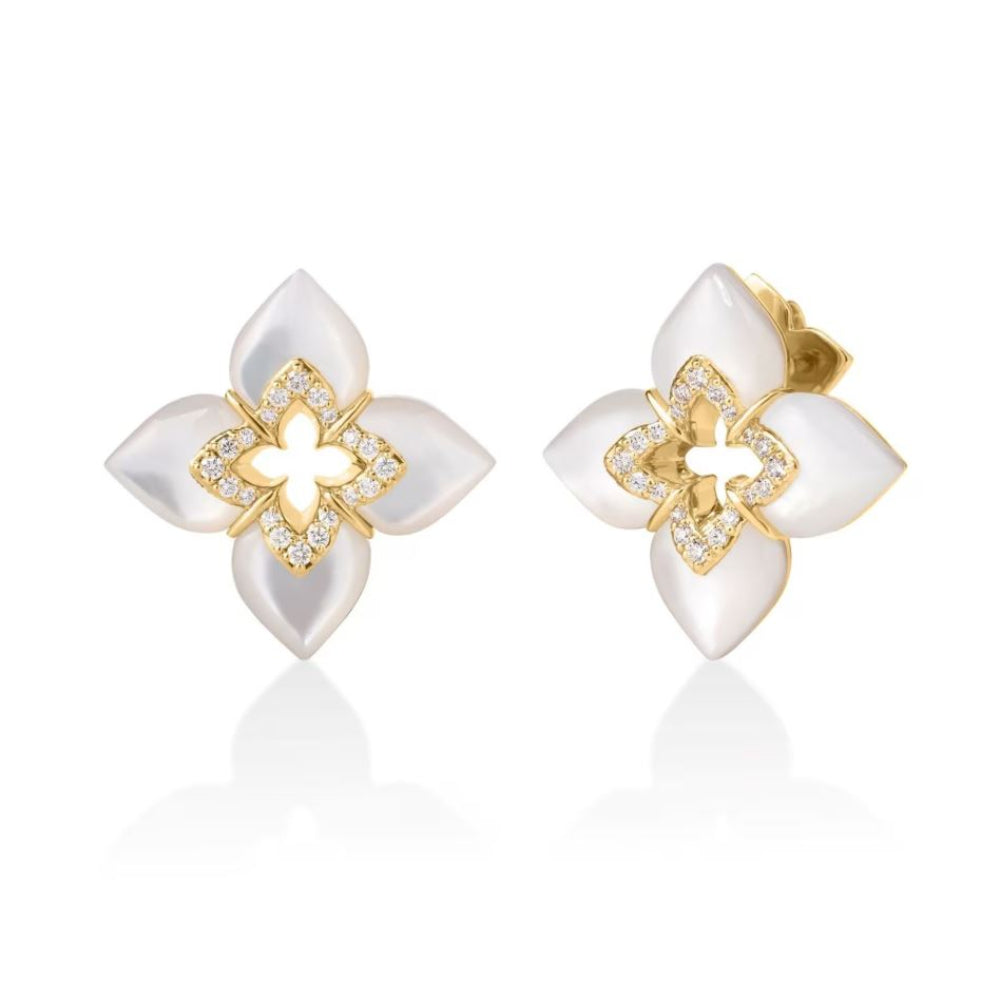 18K Gold Venetian Princess Diamond & Mother of Pearl Stud Earrings