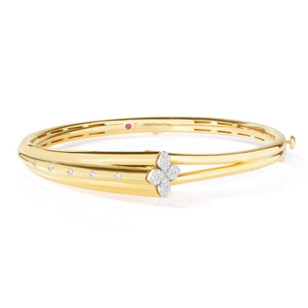 18K Gold Love in Verona Diamond Tapered Flower Bangle Bracelet