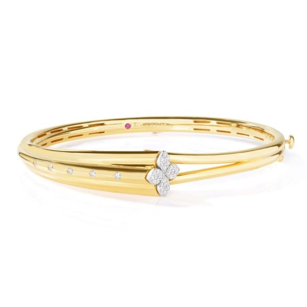 18K Gold Love in Verona Diamond Tapered Flower Bangle Bracelet