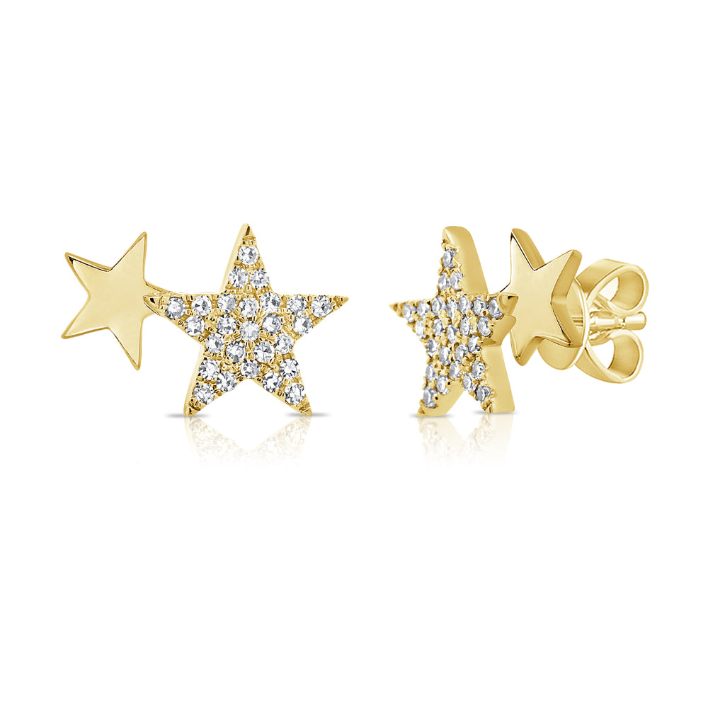 14K Gold Diamond Pave Star Earrings 