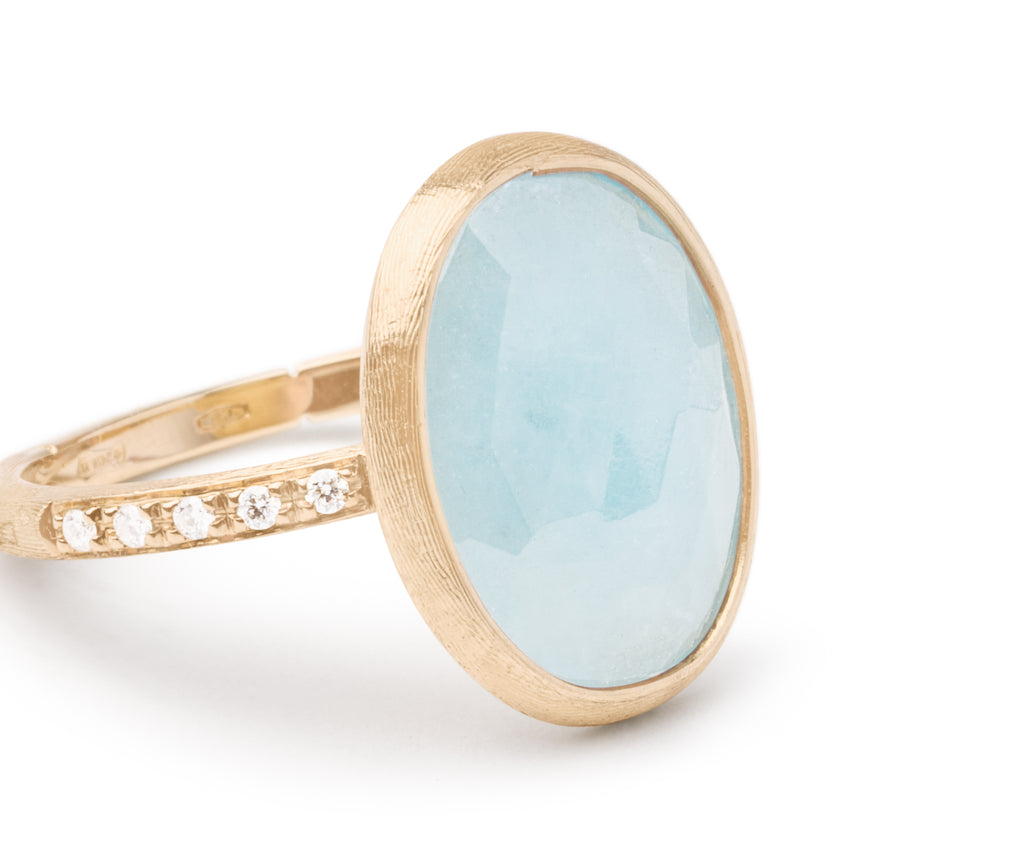 18K Gold Siviglia Aquamarine Ring with Diamond Pavé Shank