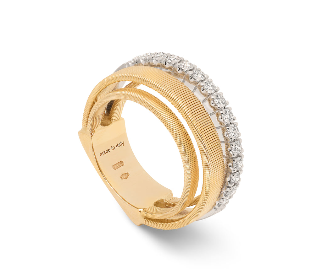 18K Gold Masai 4-Strand Coil Ring With Diamond Pavé Band