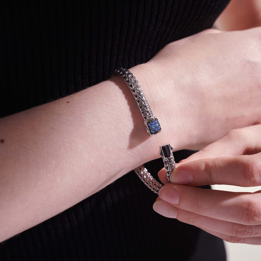 Sterling Silver Icon Pave Blue Sapphire Bracelet 