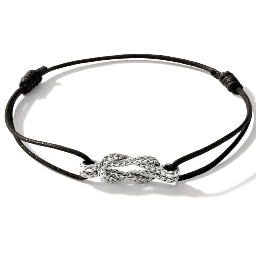 Sterling Silver Love Knot on Black Adjustable Corded Bracelet