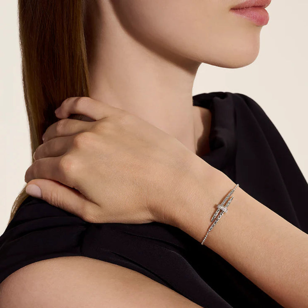 Sterling Silver Spear Diamond Station Bracelet